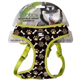 Pet Attire Ribbon Brown Paw & Bones Designer Wrap Adjustable Dog Harness - Fits 19"-23" Girth - (5/8" Straps)