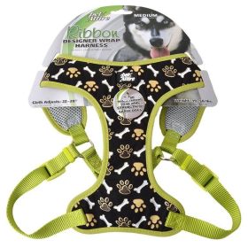 Pet Attire Ribbon Brown Paw & Bones Designer Wrap Adjustable Dog Harness - Fits 22"-28" Girth - (3/4" Straps)