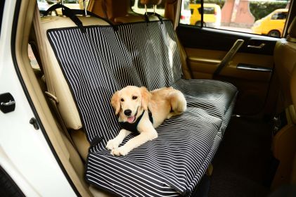 Pet Life Open Road Mess-Free Back Seat Safety Car Seat Cover Protector For Dog, Cats, And Children (Color: Navy Blue And White Stripe)