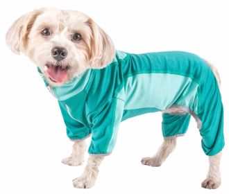 Pet Life Active 'Warm-Pup' Heathered Performance 4-Way Stretch Two-Toned Full Body Warm Up (Color: Green)