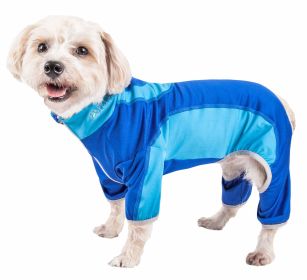 Pet Life Active 'Warm-Pup' Heathered Performance 4-Way Stretch Two-Toned Full Body Warm Up (Color: Blue)
