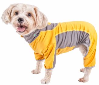 Pet Life Active 'Warm-Pup' Heathered Performance 4-Way Stretch Two-Toned Full Body Warm Up (Color: Orange)