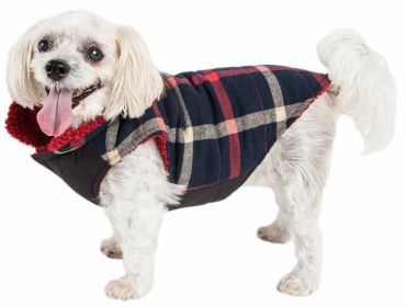 Pet Life 'Allegiance' Classical Plaided Insulated Dog Coat Jacket (Color: Blue)