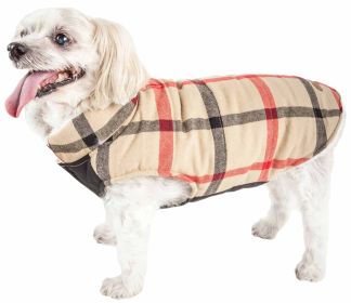 Pet Life 'Allegiance' Classical Plaided Insulated Dog Coat Jacket (Color: Khaki)